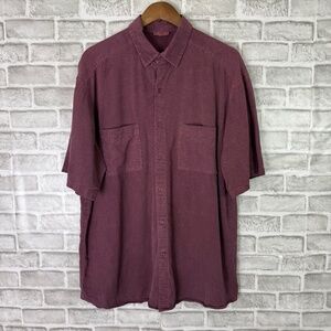 Vintage Tianello 90s Burgundy Garment Dyed Rayon Blend Button Up Shirt Men Large